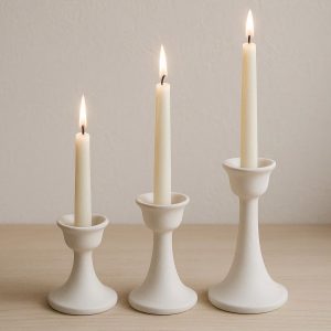 White Ceramic Candle Holder Set of 3 for Scandinavian Home Decor
