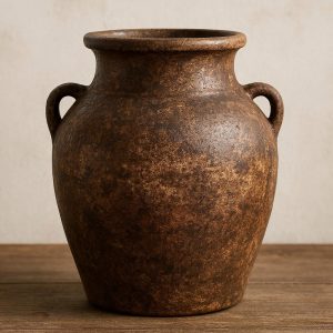 Rustic Brown Ceramic Vase with Distressed Finish for Farmhouse Style Decor