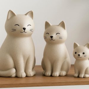 Cute Cat Family Figurine Set of 3 for Bookshelf Decor Modern Home Office