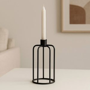 Minimalist Black Metal Candle Holder for Modern Living Room Table Decor
