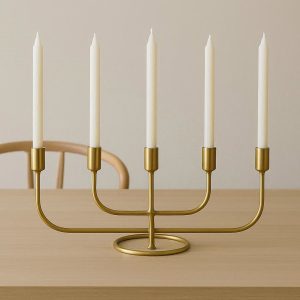 Gold Brass Candle Holder Minimalist Centerpiece for Dining Table