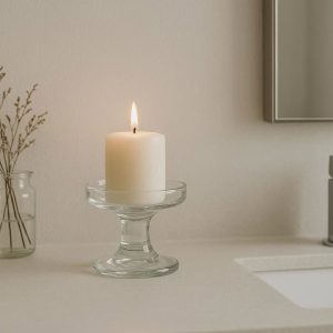 Clear Glass Candle Holder Minimalist Bathroom Vanity Decor