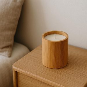 Bamboo Wood Candle Holder Minimalist Bedroom Nightstand Decor