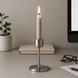 Silver Stainless Steel Candle Holder Minimalist Office Desk Decor