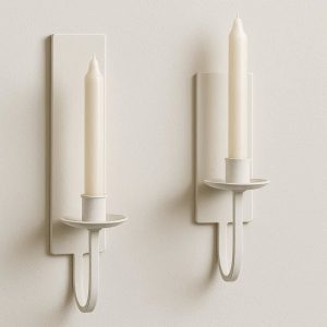 Matte White Metal Candle Holder Set of 2 for Bedroom Wall Decor