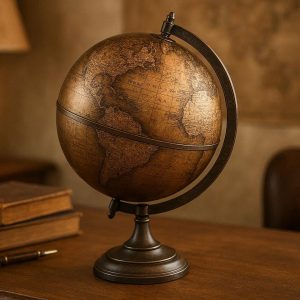 Vintage Bronze World Globe on Stand Antique Style Study Desk Decor