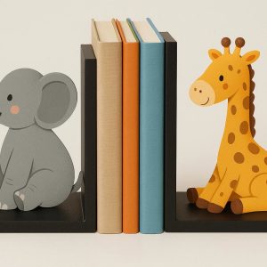 Funny Animal Bookend Set Heavy Duty for Kids Room Library Shelves