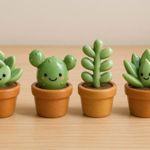 Cute Succulent Plant Figurines Set Ceramic Mini Potted Desk Decor