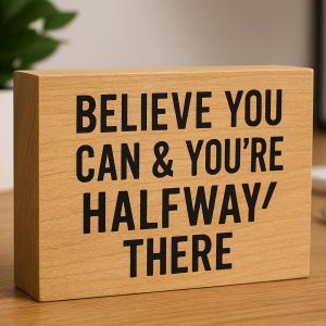 Inspirational Wooden Block Quote Sign Motivational Office Desk Accessory