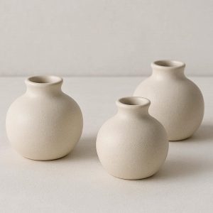 Small Round Ceramic Vase Set of 3 for Tabletop Decor and Centerpieces