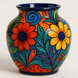Colorful Glazed Ceramic Vase with Hand Painted Design for Artistic Decor