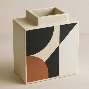 Square Ceramic Vase with Geometric Design for Modern Home Decor